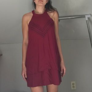 Maroon Dress with Lace Detail